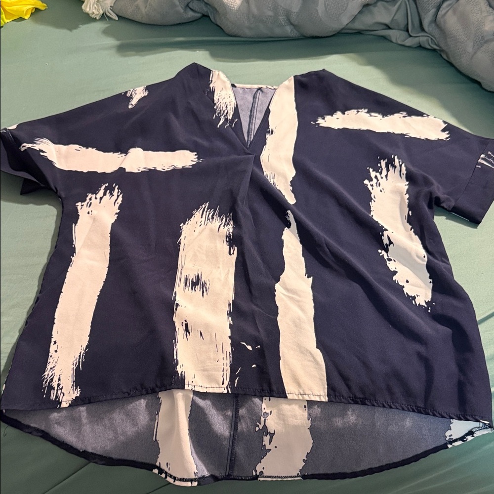 SHEIN Navy and White Brushstroke Blouse